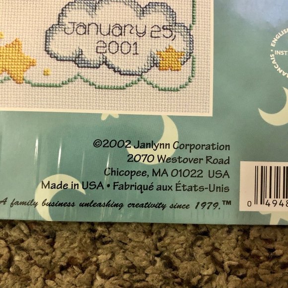 Janlynn Counted Cross Stitch Kit NEW Crescent Moon Birth Announcement 063-0102 - Picture 7 of 8